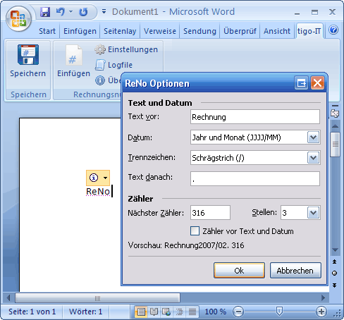 Screenshot ReNo Freeware 2007 in Office 2007